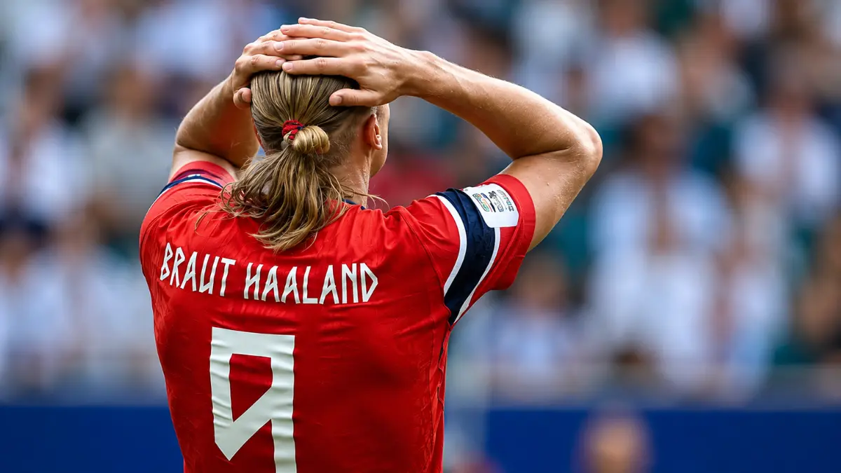 Erling Haaland saat membela Norwegia dalam pertandingan perempat final Piala Dunia 2026 melawan Inggris.