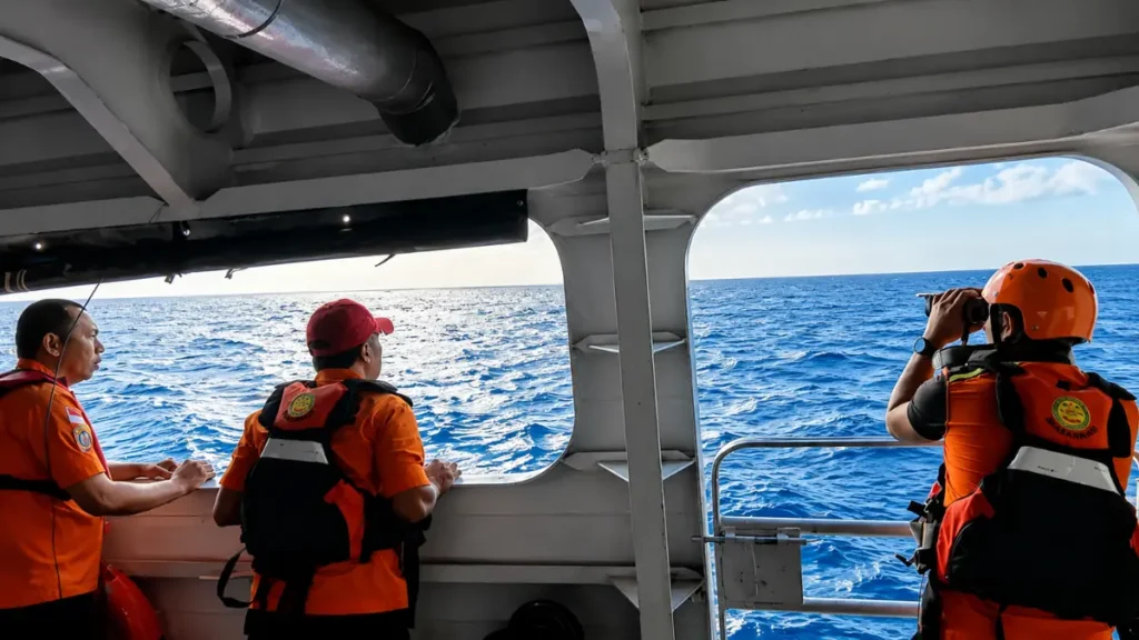 Tim Basarnas melakukan operasi pencarian korban tenggelamnya KM Nurul Salsa di perairan Kepulauan Selayar.