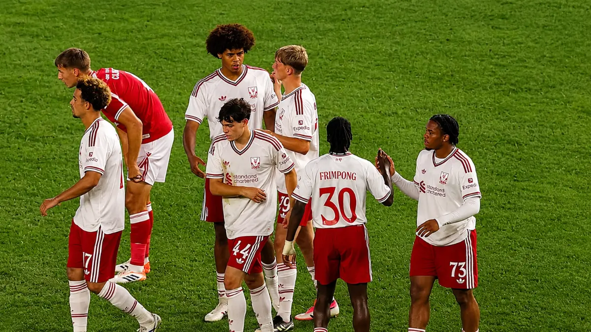 Rio Ngumoha mencetak gol kemenangan Liverpool saat menghadapi Wrexham pada laga pramusim 2026.