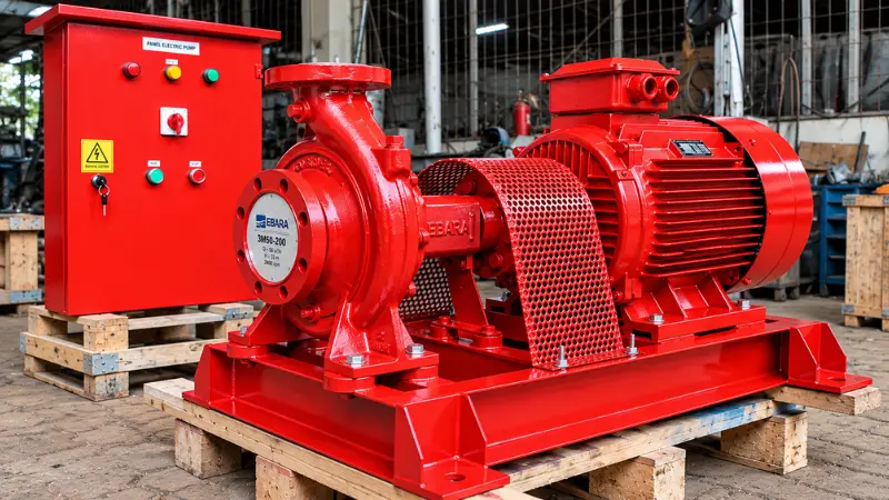 Electric Fire Pump menggunakan motor listrik untuk menyediakan debit dan tekanan air pada sistem proteksi kebakaran.