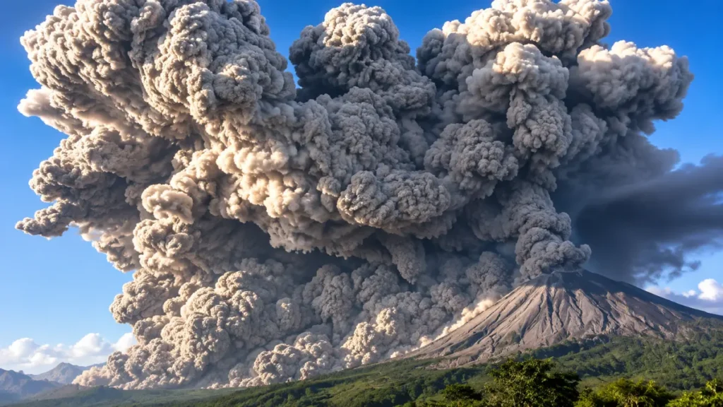 Gunung Sinabung erupsi dengan kolom abu mencapai 3.500 meter dan status dinaikkan menjadi Level III Siaga.